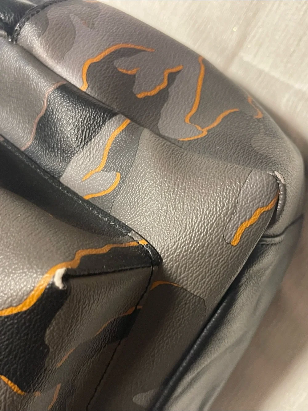 Coach Men's Camouflage Leather Backpack - Black, Gray & Tan Trim